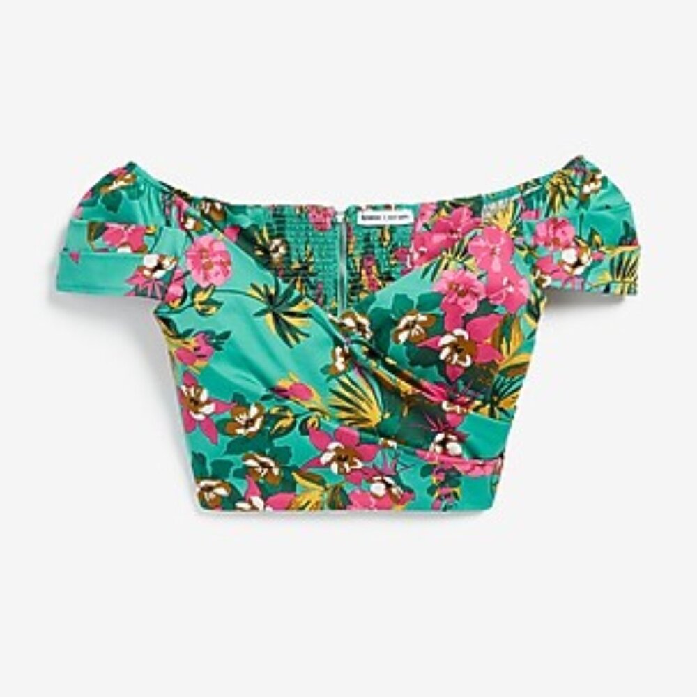 NWT Express x Rocky Barnes Tropical Floral Wrap Front Cropped Top - Size Small